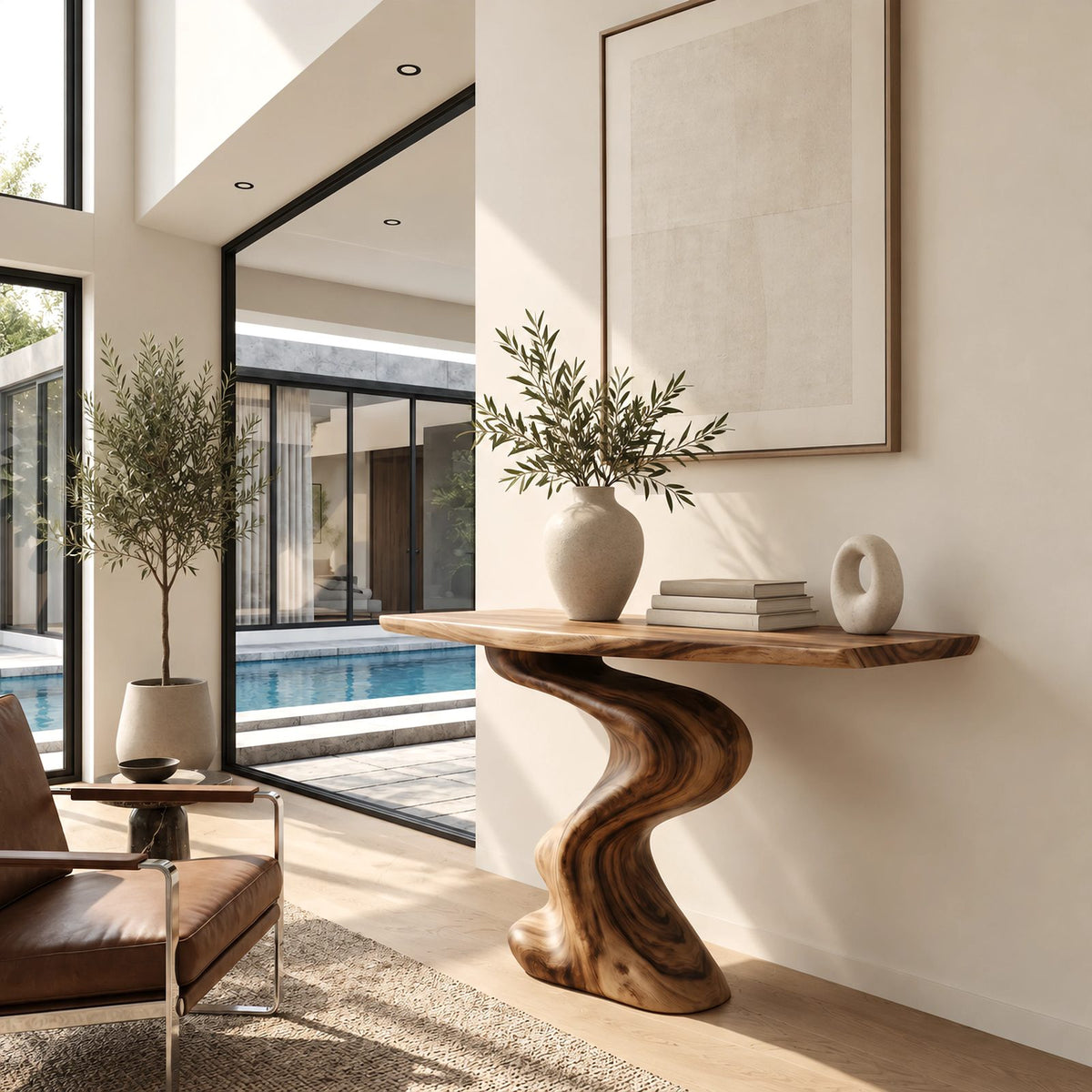 Contemporary S Curve Pedestal Console Table For Entryway And Hallway