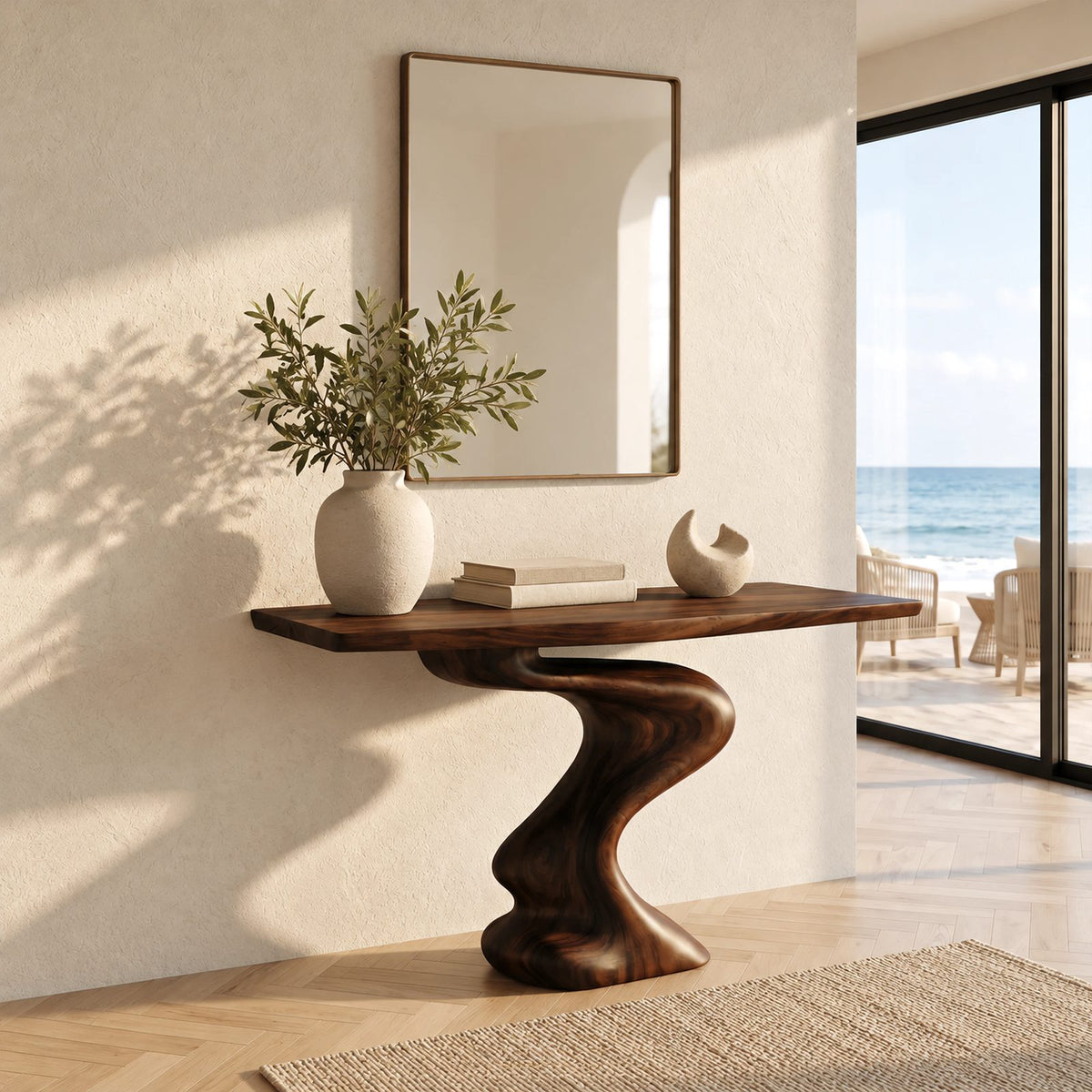 Contemporary S Curve Pedestal Console Table For Entryway And Hallway