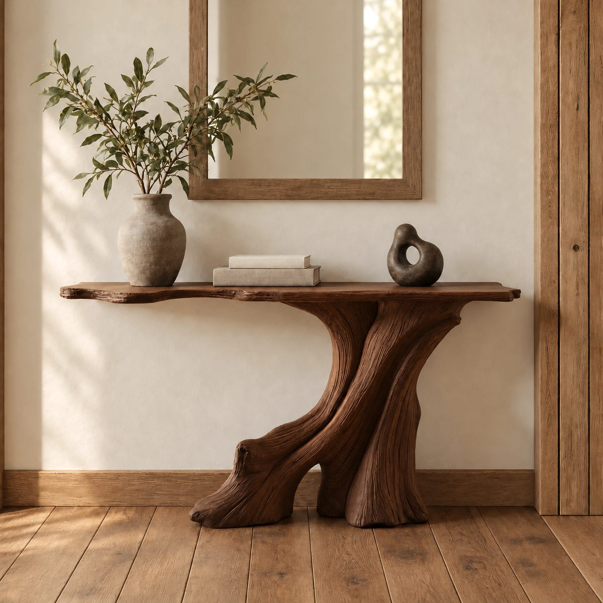 Wabi Sabi Tree Trunk Console Table With Live Edge Top For Hallway