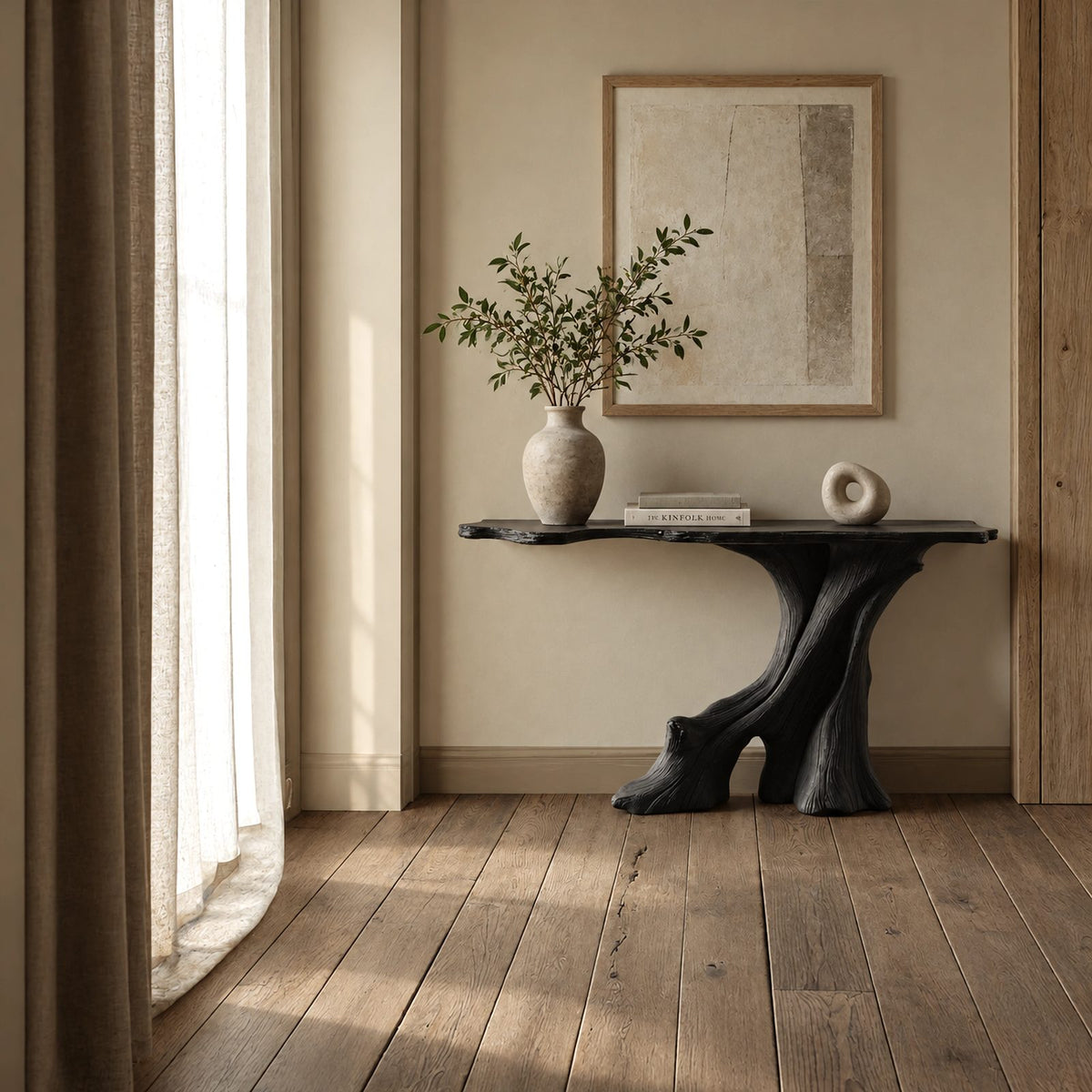 Wabi Sabi Tree Trunk Console Table With Live Edge Top For Hallway