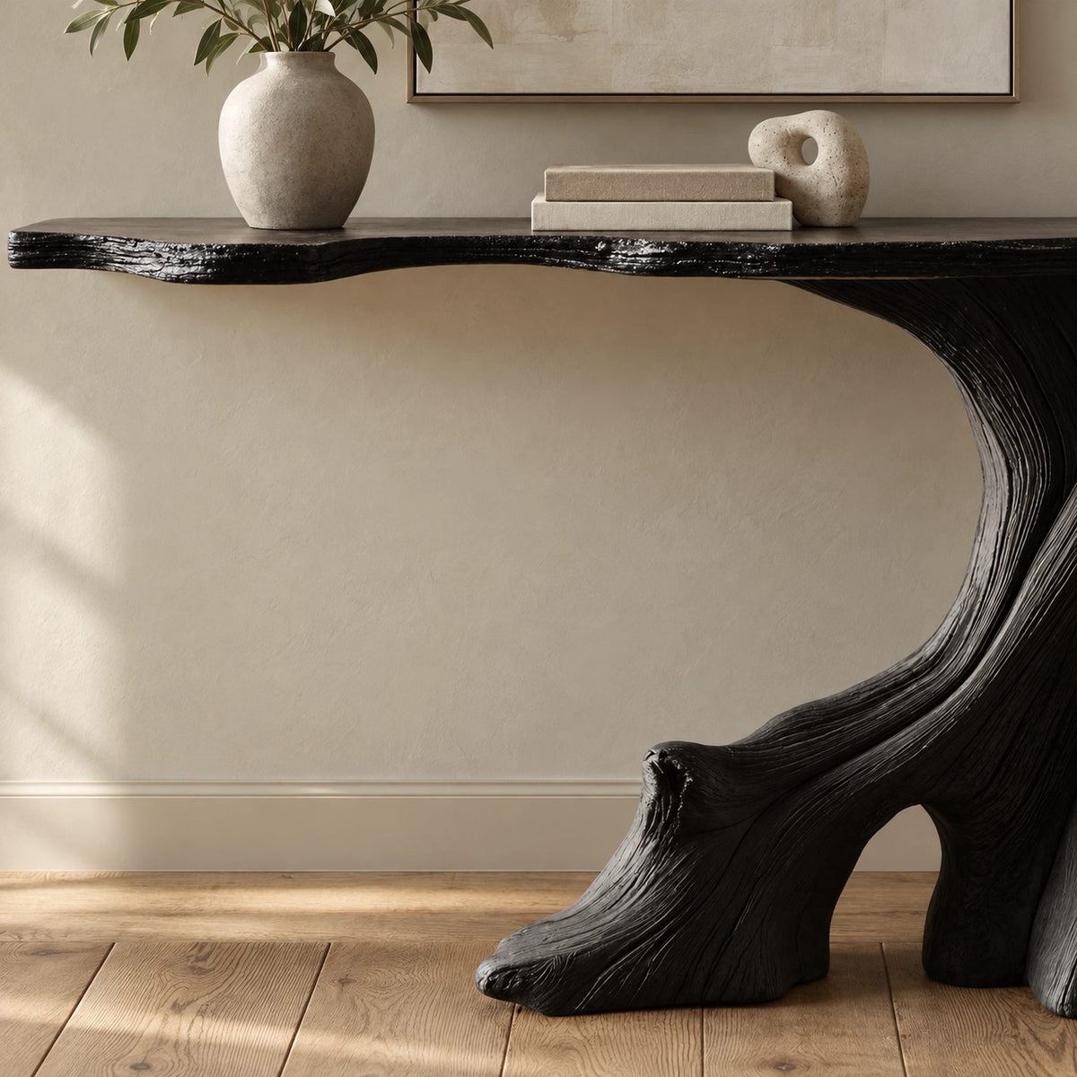 Wabi Sabi Tree Trunk Console Table With Live Edge Top For Hallway