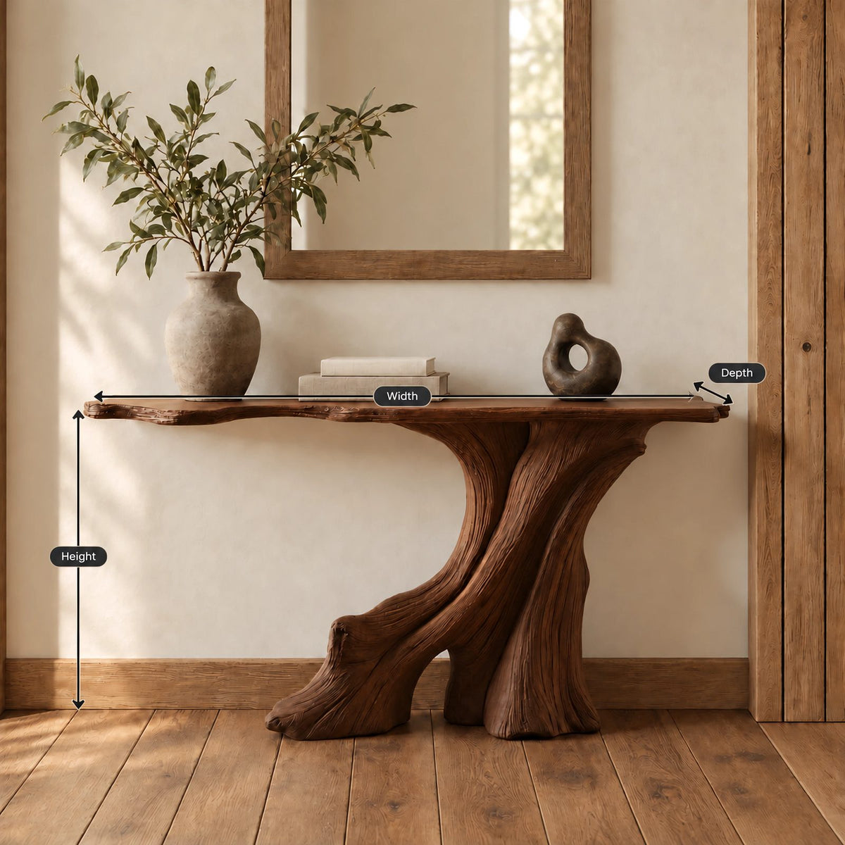 Wabi Sabi Tree Trunk Console Table With Live Edge Top For Hallway