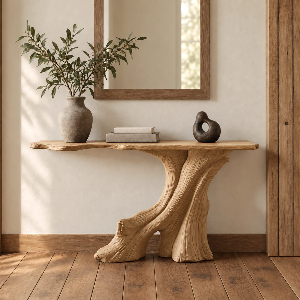 Wabi Sabi Tree Trunk Console Table With Live Edge Top For Hallway