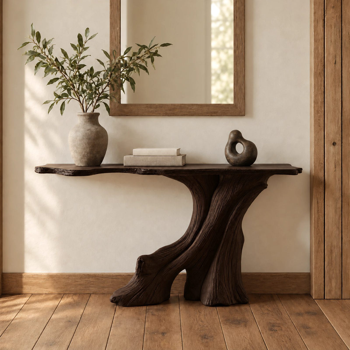 Wabi Sabi Tree Trunk Console Table With Live Edge Top For Hallway