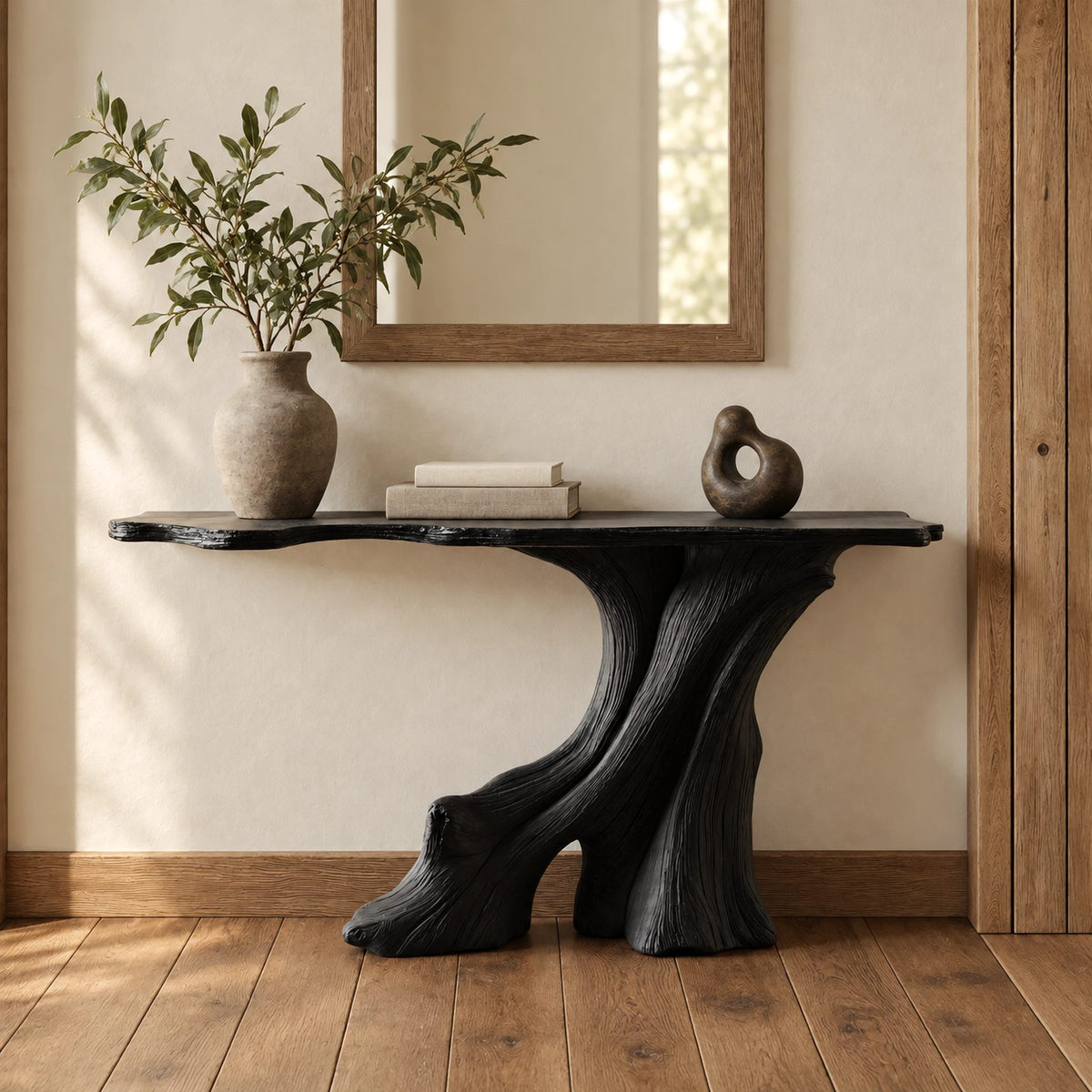Wabi Sabi Tree Trunk Console Table With Live Edge Top For Hallway