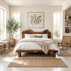 Coastal Live Edge Wooden Bed Frame With Wavy Headboard For Bedroom