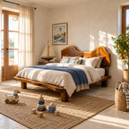 Coastal Live Edge Wooden Bed Frame With Wavy Headboard For Bedroom
