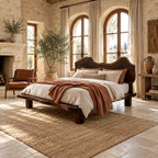 Coastal Live Edge Wooden Bed Frame With Wavy Headboard For Bedroom