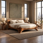 Sculptural Solid Wood Platform Bed With Flowing Curved Legs For Bedroom