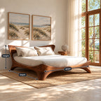 Sculptural Solid Wood Platform Bed With Flowing Curved Legs For Bedroom