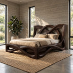Contemporary Wooden Bed Frame With Interlaced Ribbon Loops For Bedroom