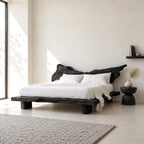 Boho Live Edge Platform Bed With Winged Slab Headboard For Bedroom