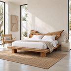 Boho Live Edge Platform Bed With Winged Slab Headboard For Bedroom