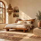 Boho Live Edge Platform Bed With Winged Slab Headboard For Bedroom