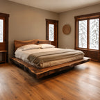 Cabin Style Floating Bed Frame With Live Edge Slab Platform For Bedroom