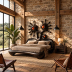Abstract Sculptural Bed Frame With Sunburst Art Headboard For Bedroom