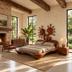 Abstract Sculptural Bed Frame With Sunburst Art Headboard For Bedroom
