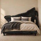Statement Live Edge Slab Bed Frame With Asymmetric Headboard For Bedroom