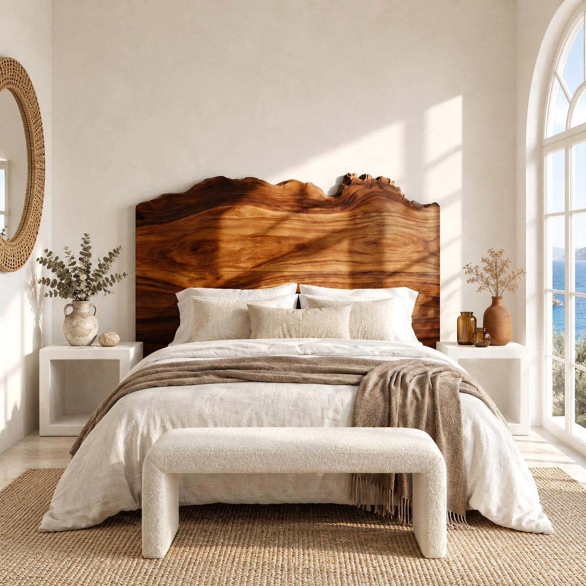 Organic Tall Live Edge Headboard With Rolling Wood Grain For Bedroom