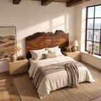 Organic Tall Live Edge Headboard With Rolling Wood Grain For Bedroom