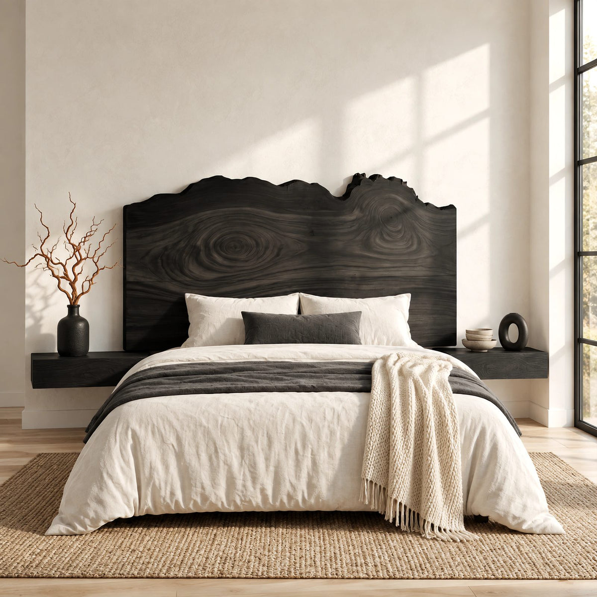 Organic Tall Live Edge Headboard With Rolling Wood Grain For Bedroom