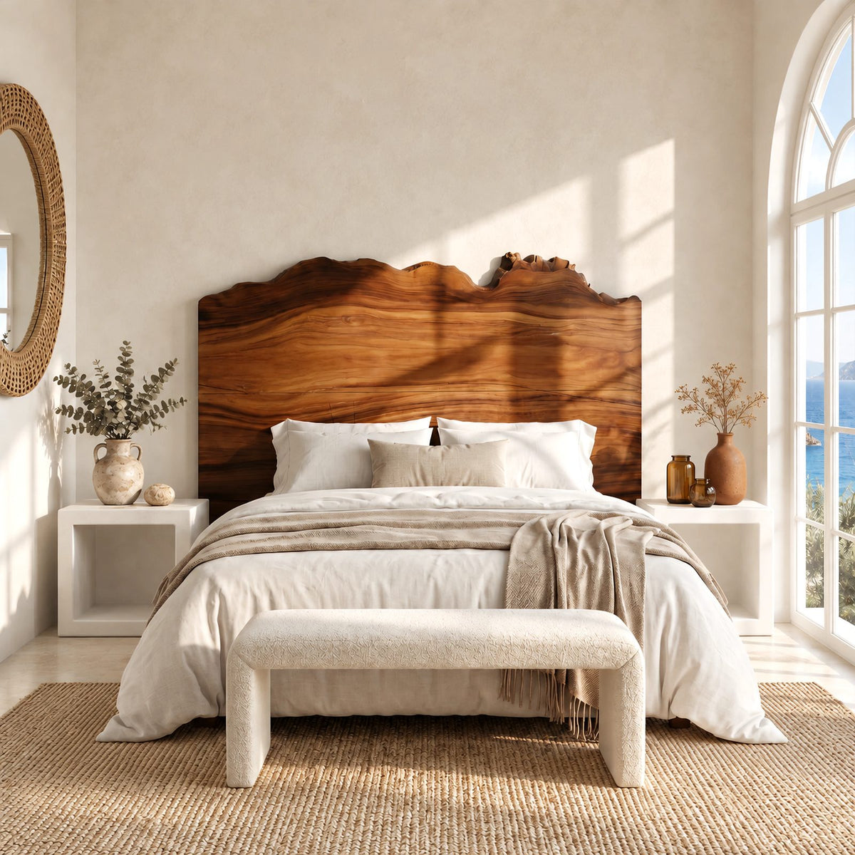 Organic Tall Live Edge Headboard With Rolling Wood Grain For Bedroom