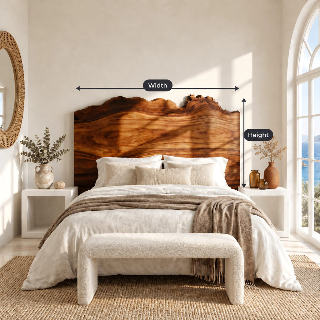 Organic Tall Live Edge Headboard With Rolling Wood Grain For Bedroom