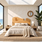 Coastal Live Edge Wood Headboard With Notched Top Edge For Bedroom
