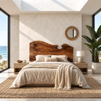 Coastal Live Edge Wood Headboard With Notched Top Edge For Bedroom