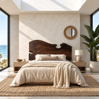 Coastal Live Edge Wood Headboard With Notched Top Edge For Bedroom