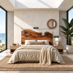 Coastal Live Edge Wood Headboard With Notched Top Edge For Bedroom