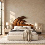 Artisan Carved Ocean Wave Wooden Headboard With Sculpted Crest For Bedroom