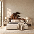 Artisan Carved Ocean Wave Wooden Headboard With Sculpted Crest For Bedroom