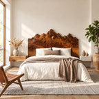 Sculpted Mountain Range Wooden Headboard With Peaked Crown For Bedroom