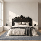 Sculpted Mountain Range Wooden Headboard With Peaked Crown For Bedroom