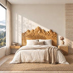 Sculpted Mountain Range Wooden Headboard With Peaked Crown For Bedroom
