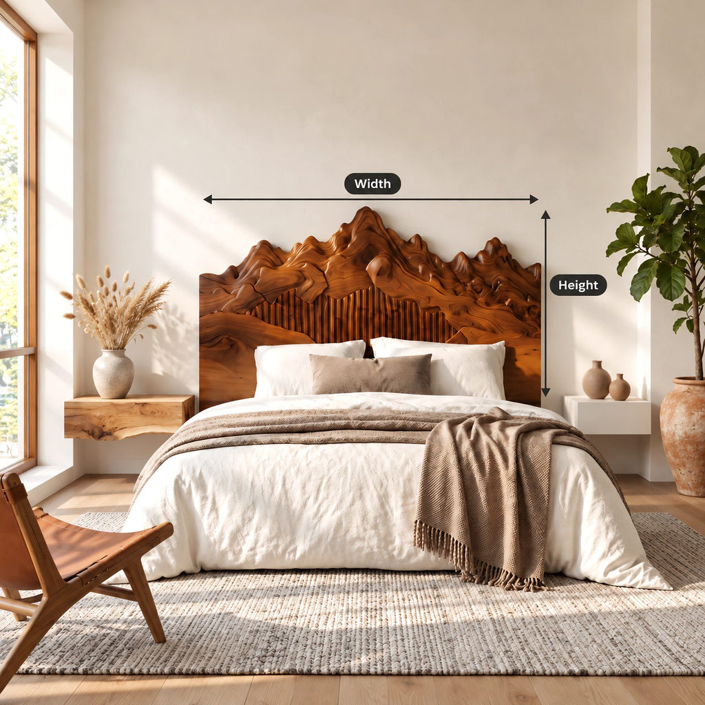 Sculpted Mountain Range Wooden Headboard With Peaked Crown For Bedroom