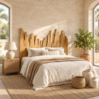 Handcrafted Skyline Wood Headboard With Rough Cut Plank Peaks For Bedroom