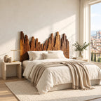 Handcrafted Skyline Wood Headboard With Rough Cut Plank Peaks For Bedroom