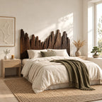 Handcrafted Skyline Wood Headboard With Rough Cut Plank Peaks For Bedroom
