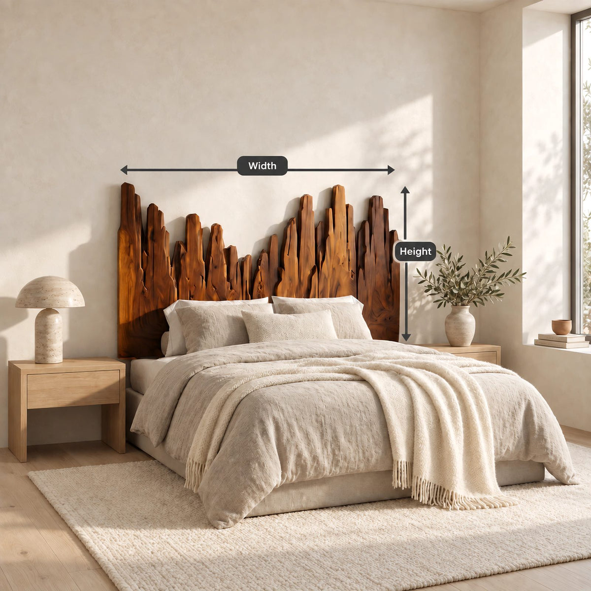 Handcrafted Skyline Wood Headboard With Rough Cut Plank Peaks For Bedroom