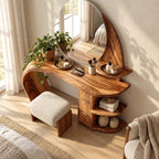 Sculptural Wave Makeup Vanity Desk With Rounded Side Shelves For Bedroom
