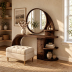 Sculptural Wave Makeup Vanity Desk With Rounded Side Shelves For Bedroom