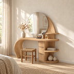 Sculptural Wave Makeup Vanity Desk With Rounded Side Shelves For Bedroom
