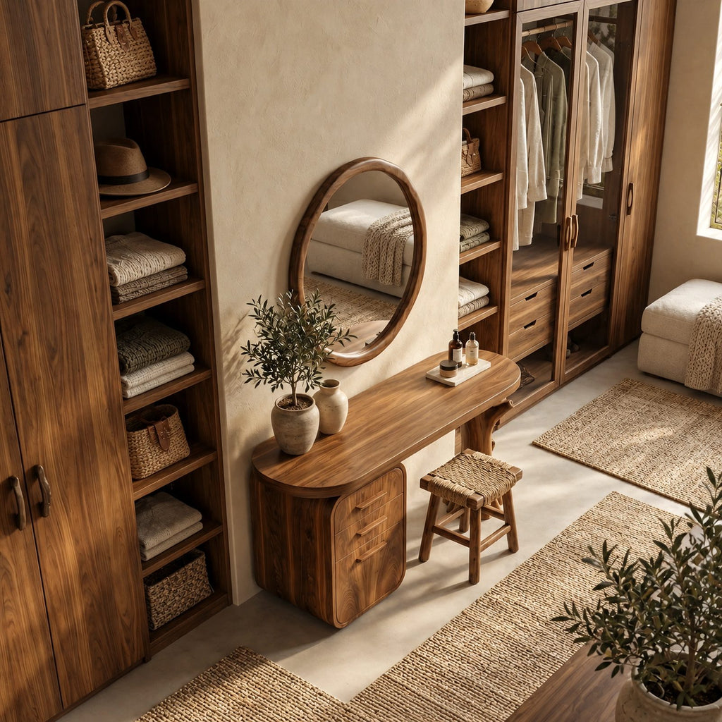 Rustic Solid Wood Vanity Table With Tree Root Leg For Bedroom