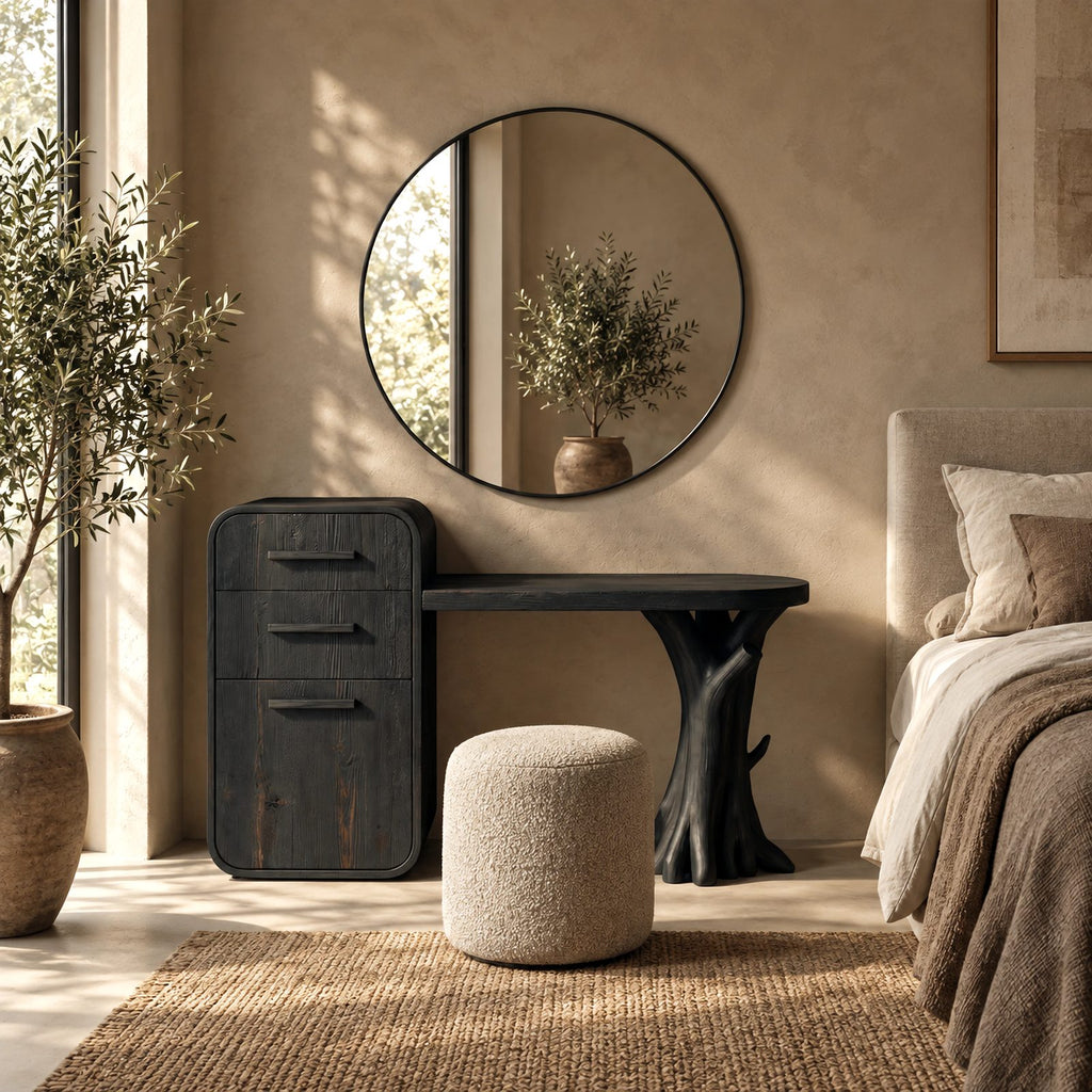 Rustic Solid Wood Vanity Table With Tree Root Leg For Bedroom