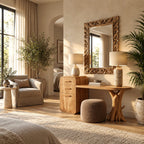 Rustic Solid Wood Vanity Table With Tree Root Leg For Bedroom