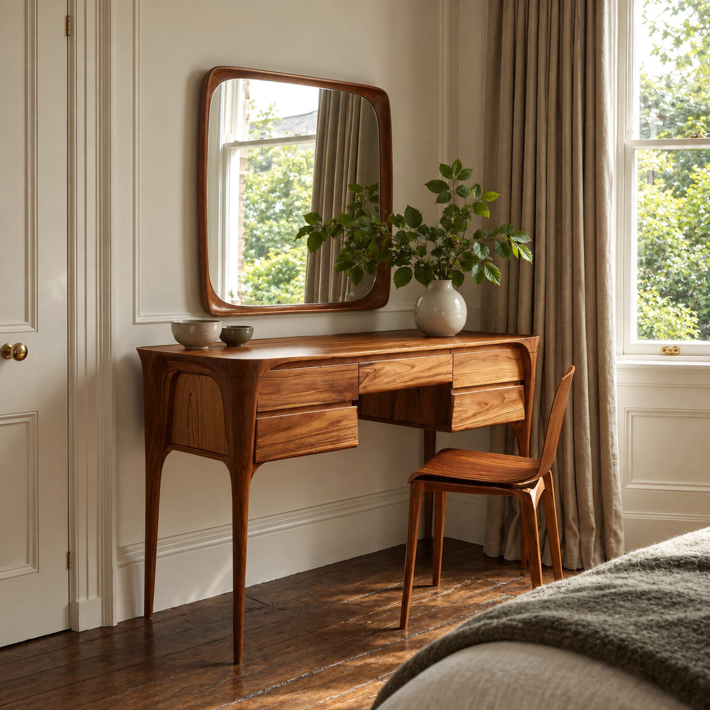 Classic Sculpted Leg Vanity Table With Stacked Drawers For Bedroom