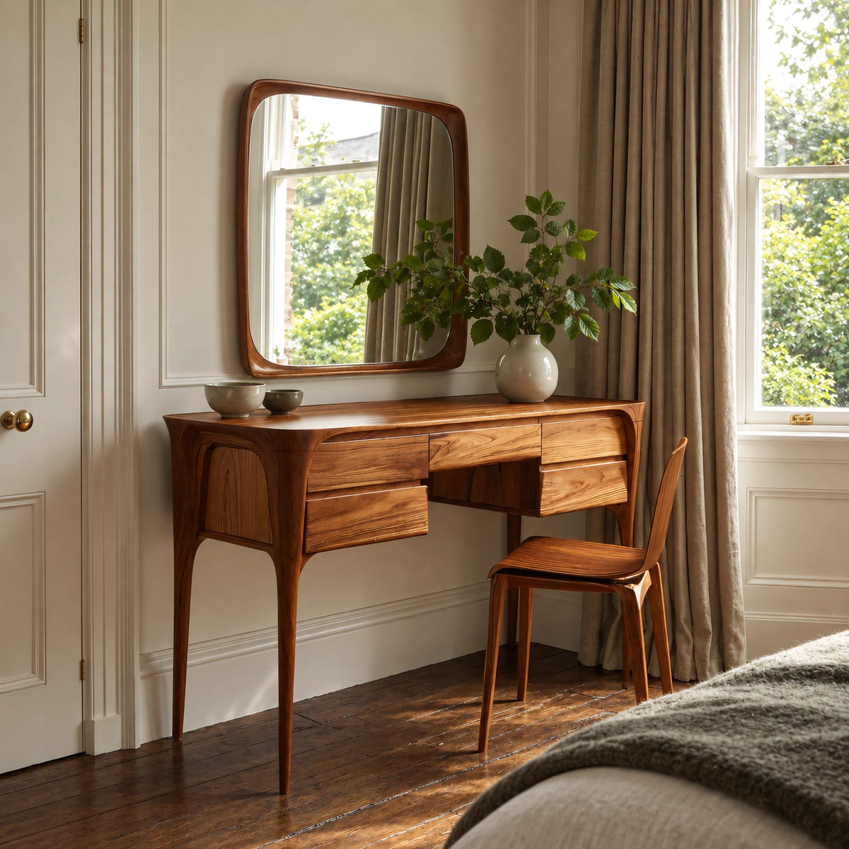 Classic Sculpted Leg Vanity Table With Stacked Drawers For Bedroom