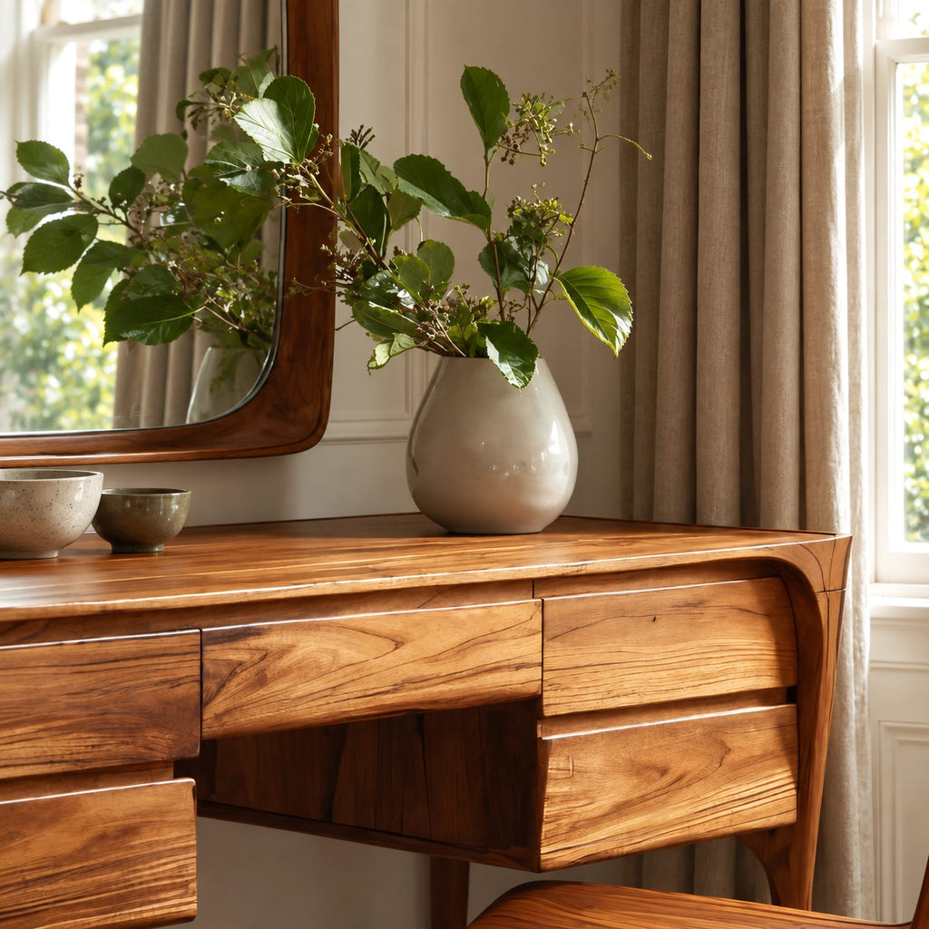 Classic Sculpted Leg Vanity Table With Stacked Drawers For Bedroom
